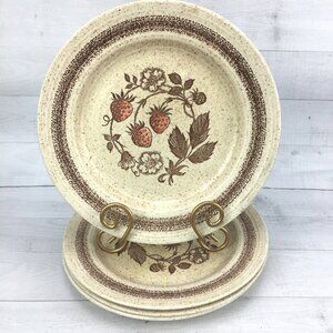 70's Churchill Homespun Stonecast WILD STRAWBERRY England Dinner Plates Set 4